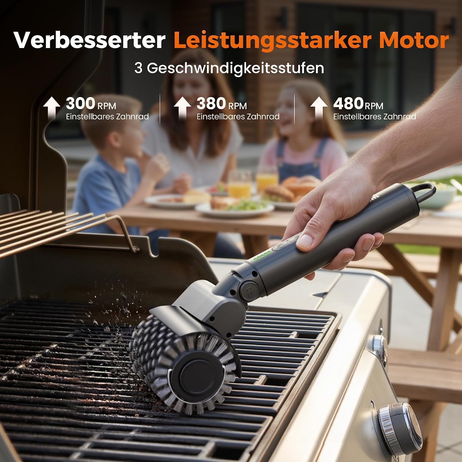 Detalle de Leebein Elektrische Grillbürste für BBQ – 3-Gang Rotationsreiniger mit 3 austauschbaren Köpfen