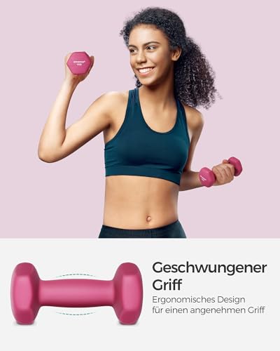 Detalle de SONGMICS Kurzhantel-Set 2x1 kg SYL902P01 – Neopren, rosa, rutschfester Griff, Hexagon-Form