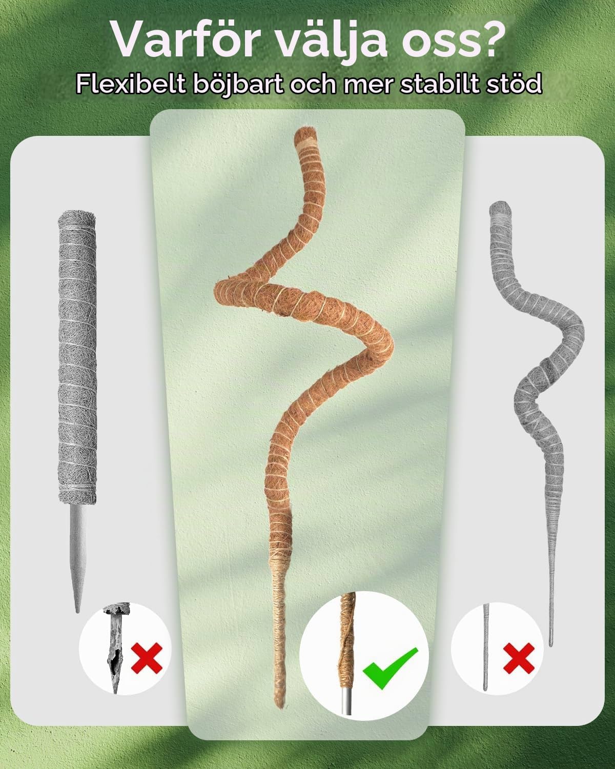Thumbnail 6 de Ouxayapl 1 klätterstöd för monstera, 2 böjbara mossstänger i kokosfiber, 60 cm