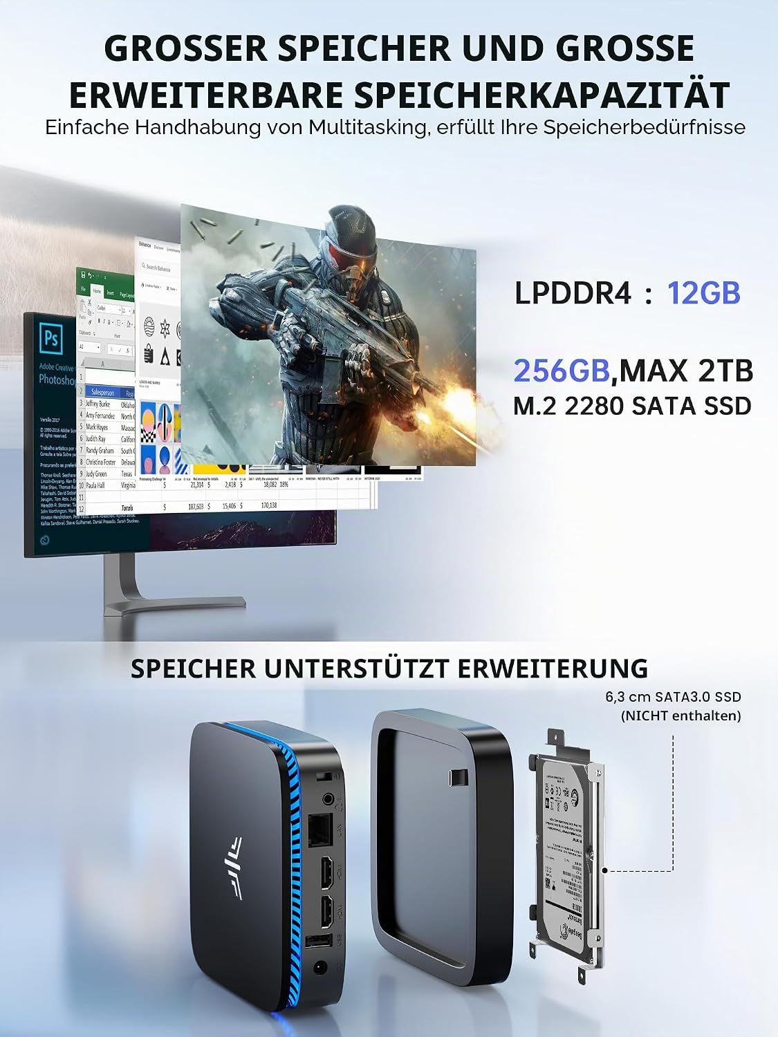 Thumbnail 4 de ACEMAGICIAN Mini PC AK1PLUS mit Intel Pentium N5030 – 12 GB RAM, 256 GB SSD, Windows 11 Pro, 4K HDMI-Dual, Lüfterlos