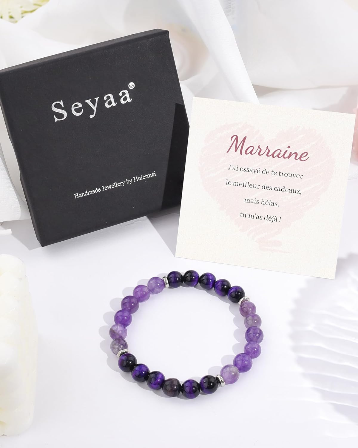 Thumbnail 5 de Seyaa Bracelet Améthyste – Cadeau marraine, mère ou amie, pierre naturelle et ajuste élastique
