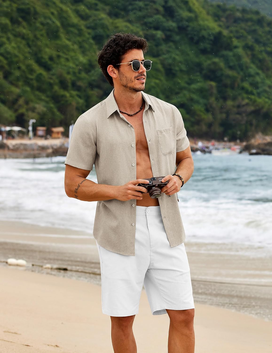 Thumbnail 2 de COOFANDY Herren Hemd Kurzarm Sommer Leicht – Freizeithemd mit Brusttasche, Regular Fit