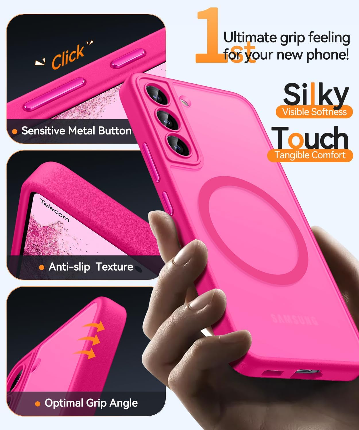 Thumbnail 4 de CANSHN cover magnetica per Samsung Galaxy S22 da 6,1" con protezione fotocamera completa rosa calda