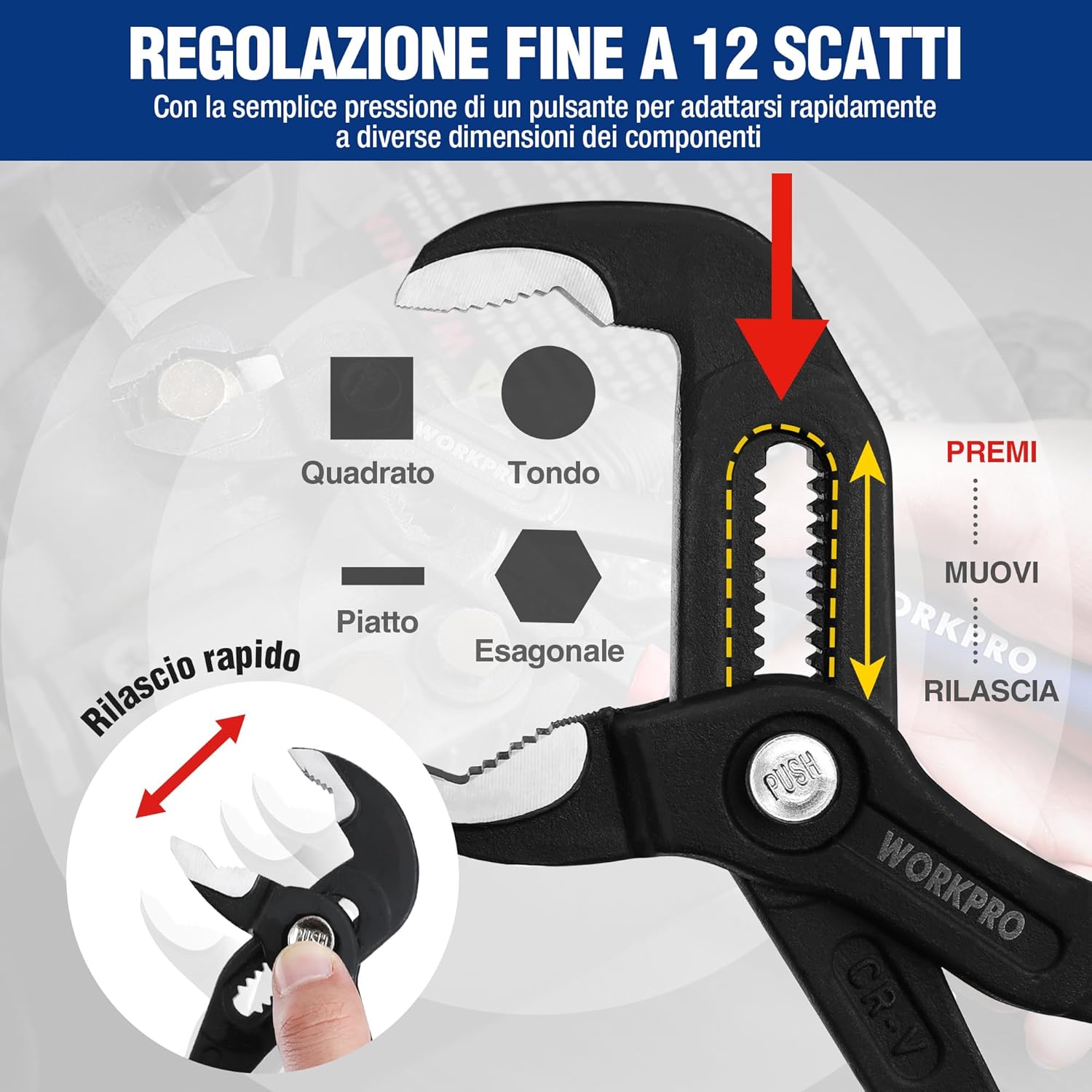 Thumbnail 4 de Workpro set di 2 pinze idrauliche da 180 mm e 250 mm con regolazione rapida