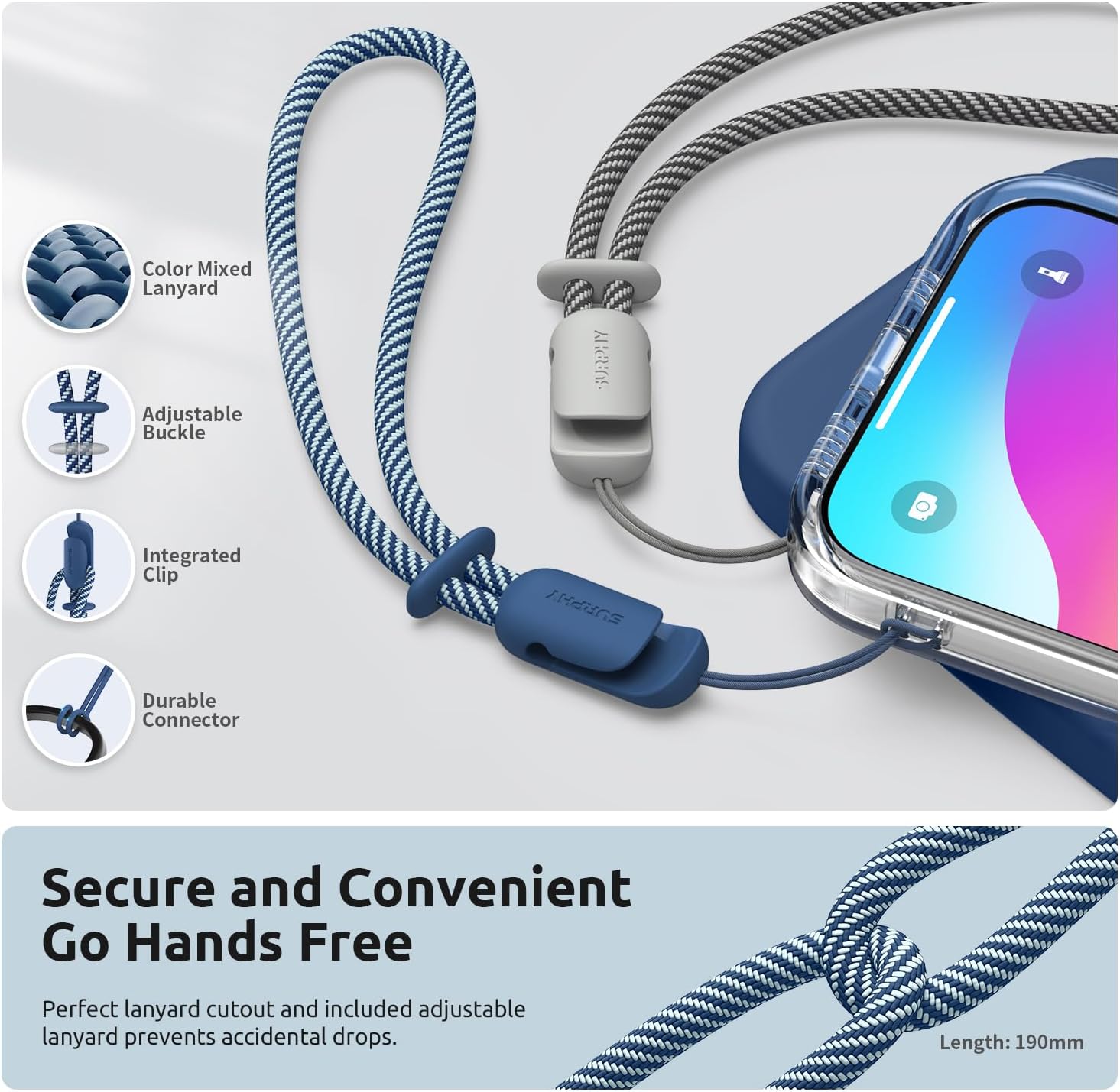 Detalle de SURPHY Design for iPhone 15 Pro Max Case with Screen Protectors & Lanyard (Blue Jay)