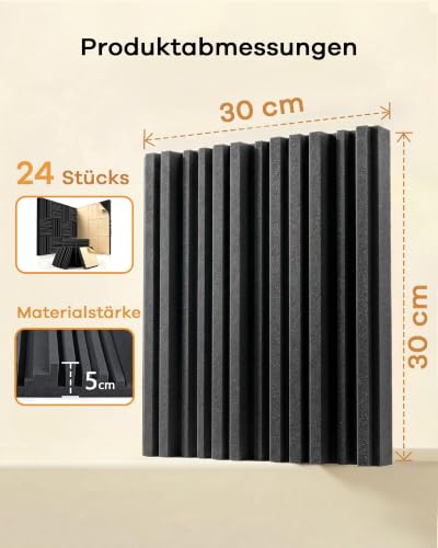 Thumbnail 6 de HERTBER 24 Stück Akustikschaumstoff Selbstklebend – 30 × 30 × 5 cm, Schwarz