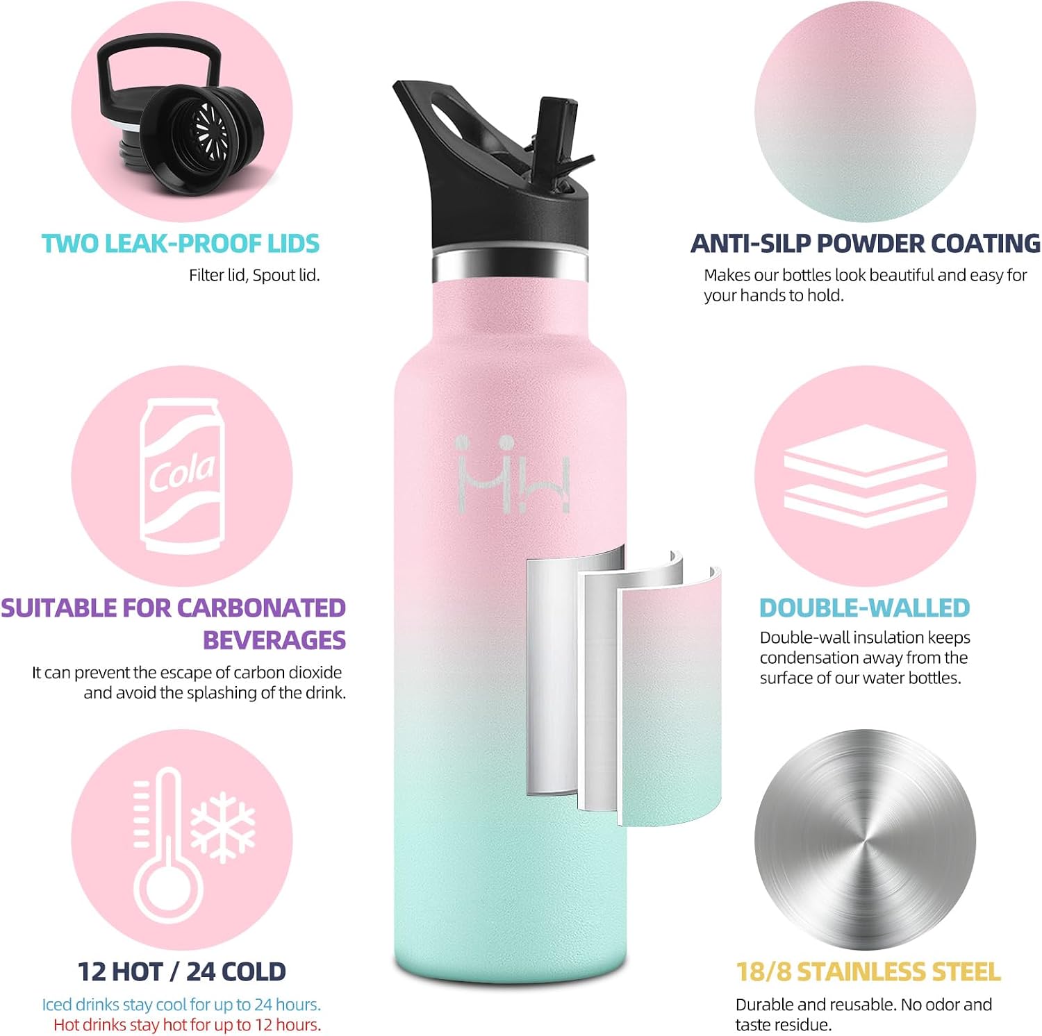 Detalle 2 de Gourde INOX 500 ML avec paille pour sport et voyage