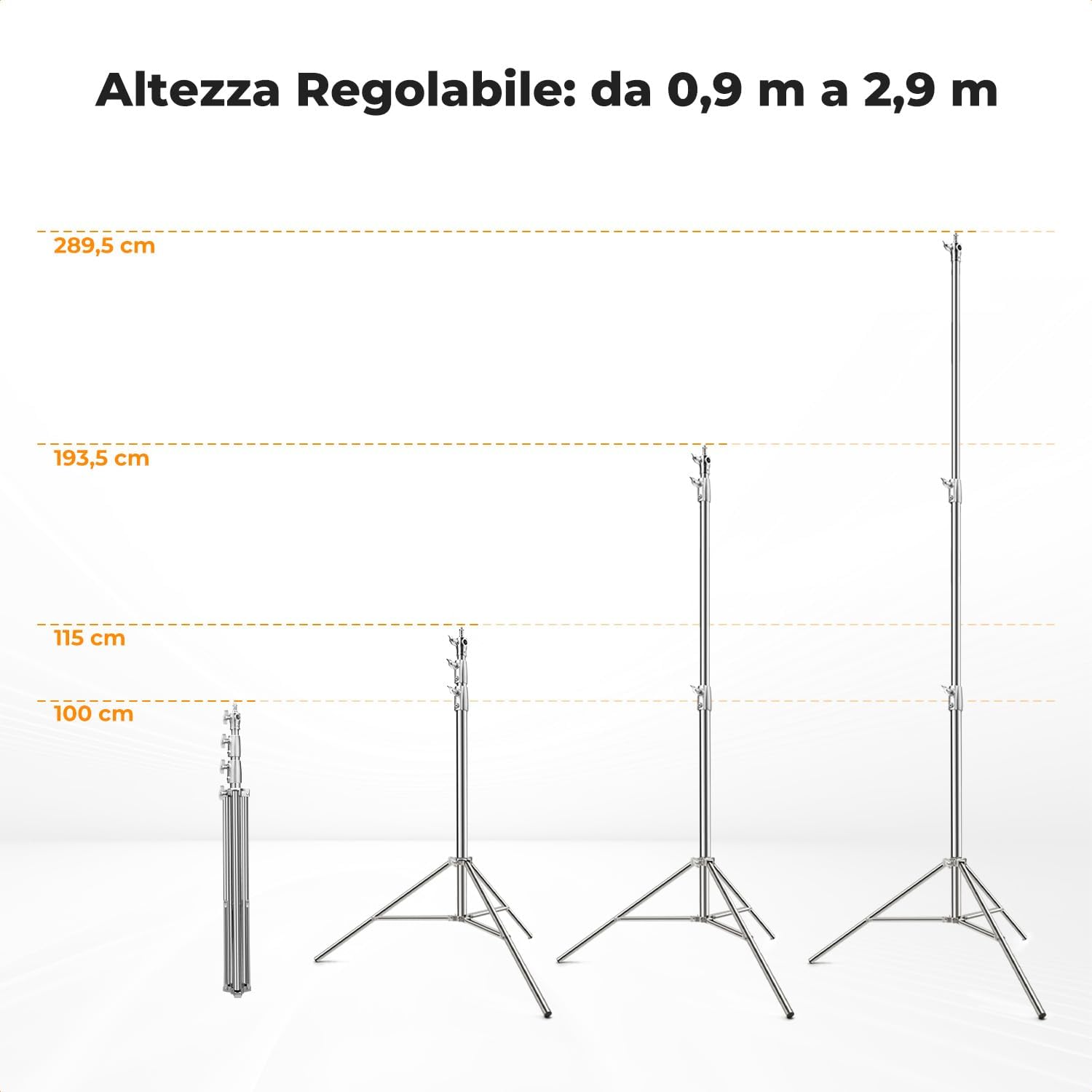 Detalle de K&F CONCEPT Spring Light Stand 280 cm in acciaio inossidabile: supporto per luci fotografica pieghevole con filettature 1/4" e 3/8