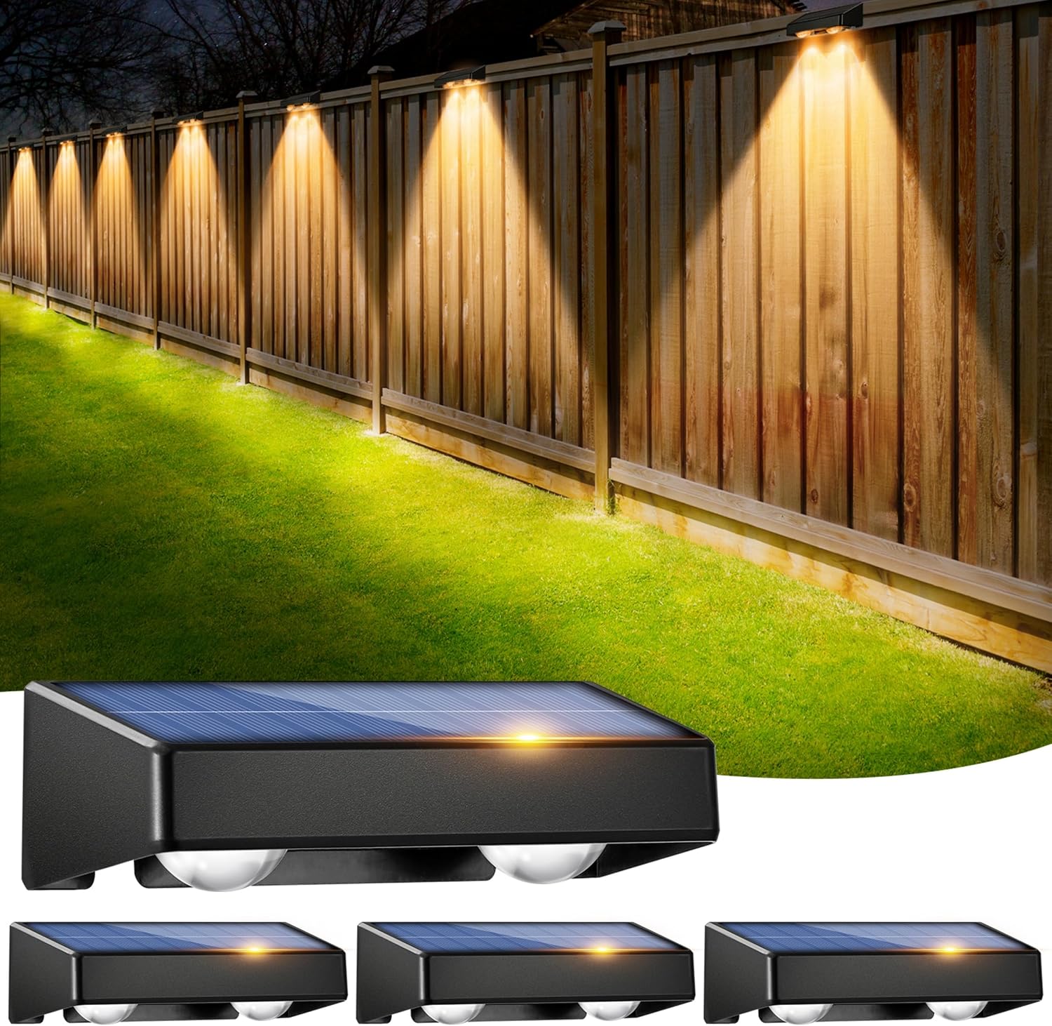 Detalle de sununiny Solar Fence Lights 4-pack RGB garden lights 🌱
