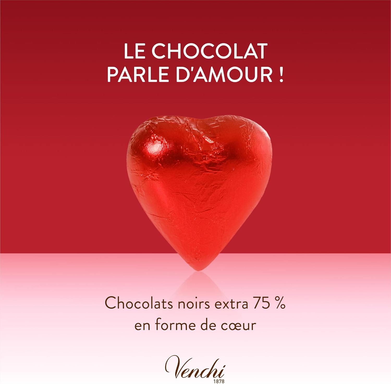 Detalle de Venchi Chocolats Valentines Extra Noirs 75% – Cœur, 1 kg, sans gluten, végan