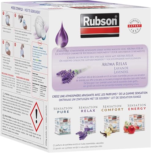 Detalle 2 de Rubson Sensation Relax Recharges universelles (2 x 300 g) – recharge parfum lavande, 3 en 1 anti-humidité, anti-odeur et fraîcheur durable