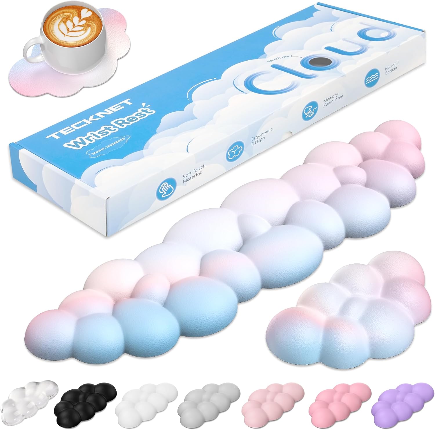 Detalle de TECKNET Cloud Wrist Rest Set 80D Memory Foam