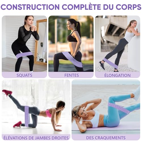 Thumbnail 5 de Suright Bande Elastique Musculation en Tissu – 3 Niveaux de Force (Lavande, Violet, Violet foncé)