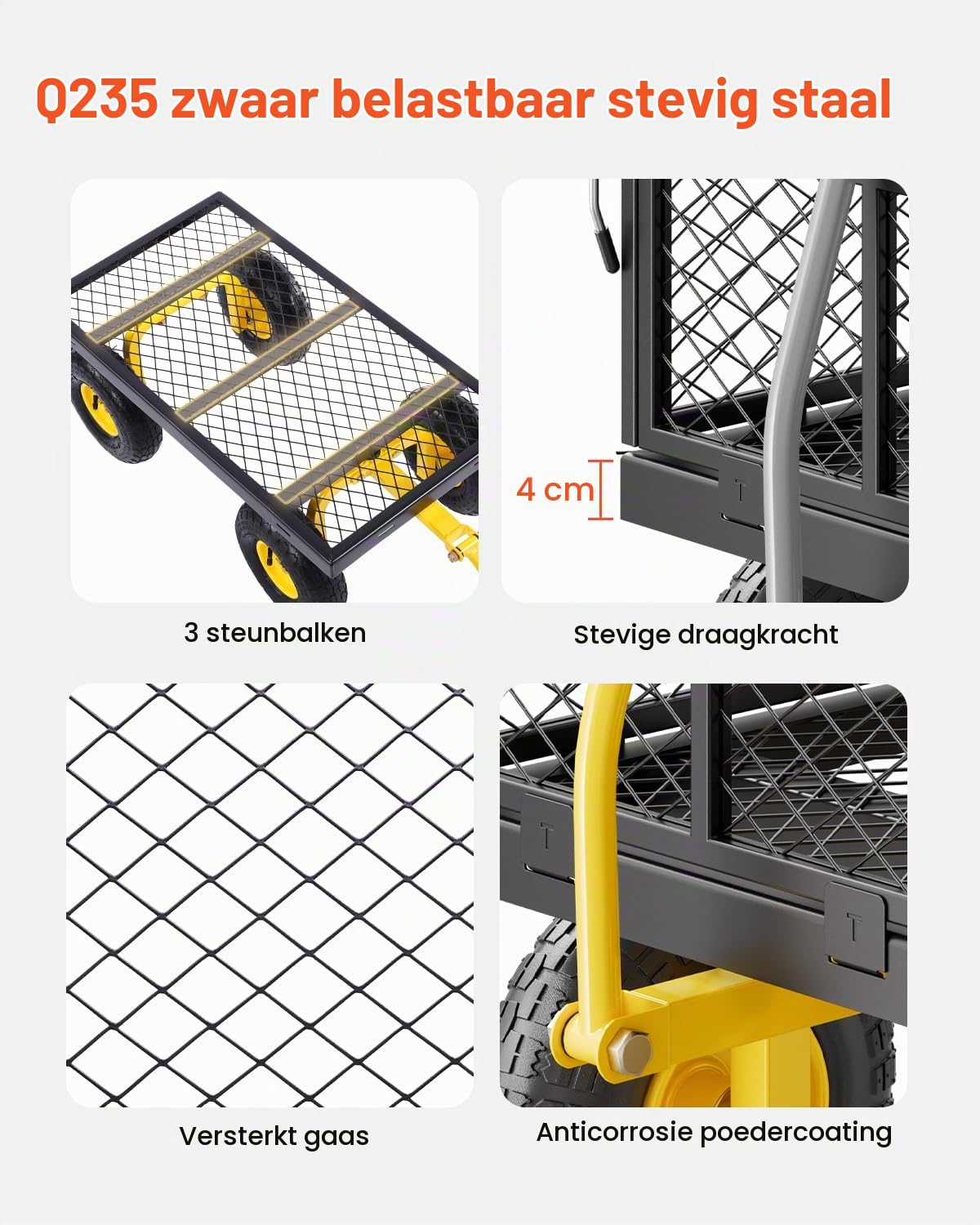 Detalle 2 de VEVOR V500 tuinwagen, 226,80 kg draagvermogen en 25,4 cm banden