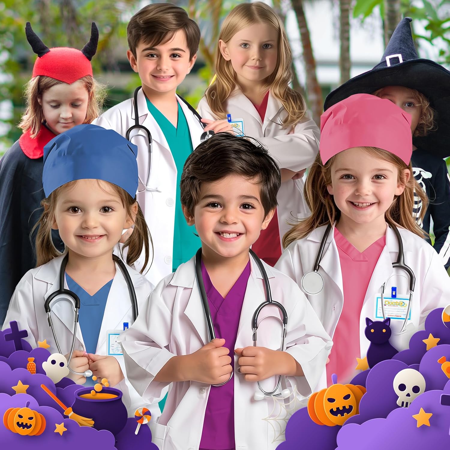 Thumbnail 4 de COTATERO CO-BL-CO-7P Kids Doctor Scrubs Costume, 7-Piece Set