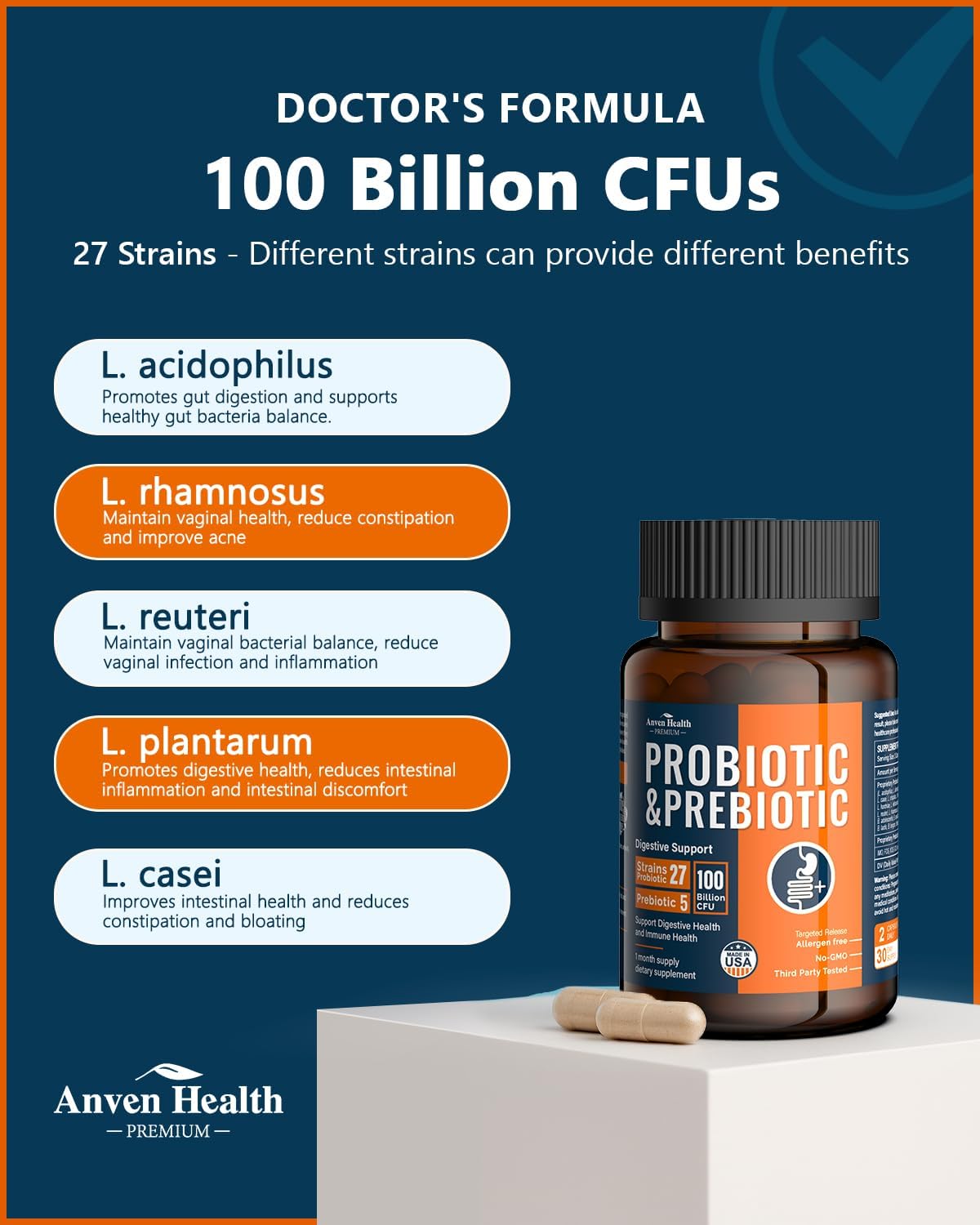 Detalle de Anven probiotic supplement, 100 billion CFU