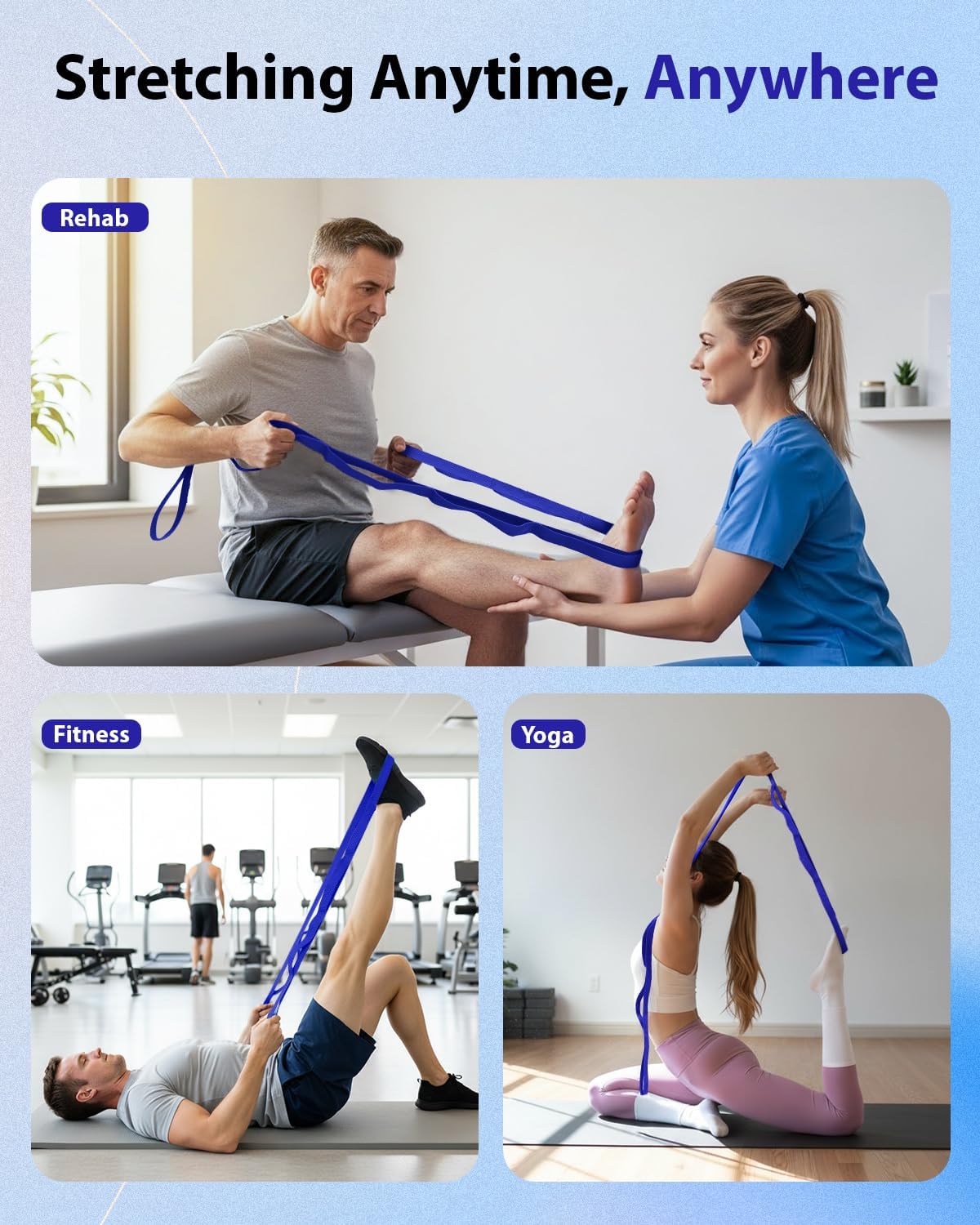 Thumbnail 6 de Trideer Stretching Strap with Loops for PT and Yoga, Non-Elastic Polyester