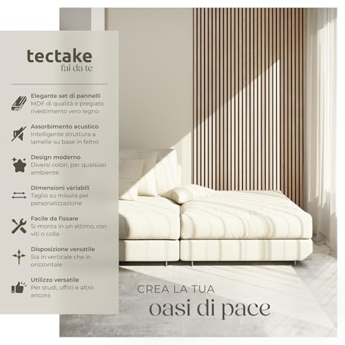 Detalle de tectake Set di 2 Pannelli Acustici Effetto Legno Rovere Chiaro – Pannelli Fonoassorbenti Decorativi per Pareti e Soffitti