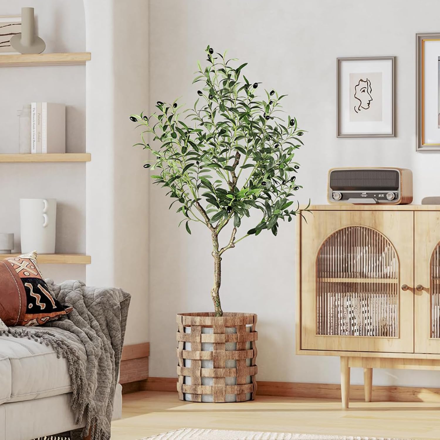 YOLEO Olivenbaum Künstlich 120 cm – langlebige Kunstpflanze für Wohnzimmer, Büro und Events