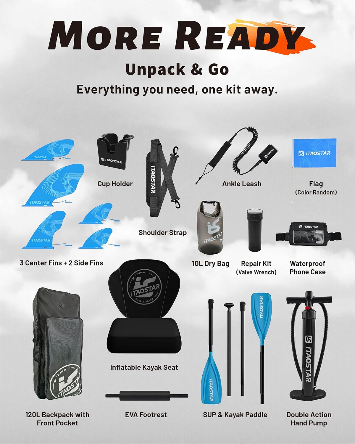Thumbnail 6 de iTAOSTAR Lead 12' Stand Up Paddle Board (Inflatable) with 5 Fins and Conversion Kit
