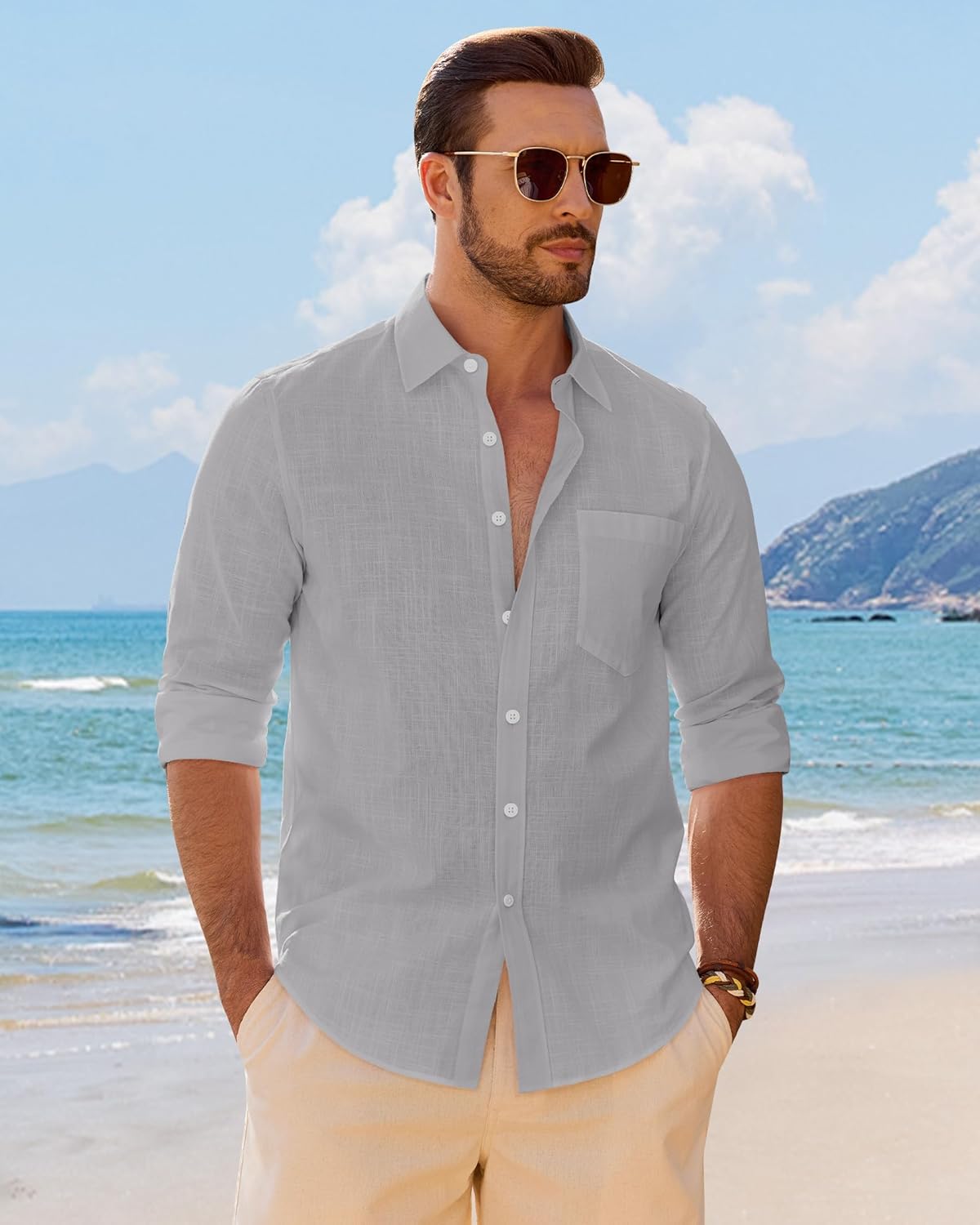 Thumbnail 1 de J.VER Leinenhemd Herren Langarmhemd Regular Fit (Baumwolle/Leinen) – Business & Sommer Beach Casual