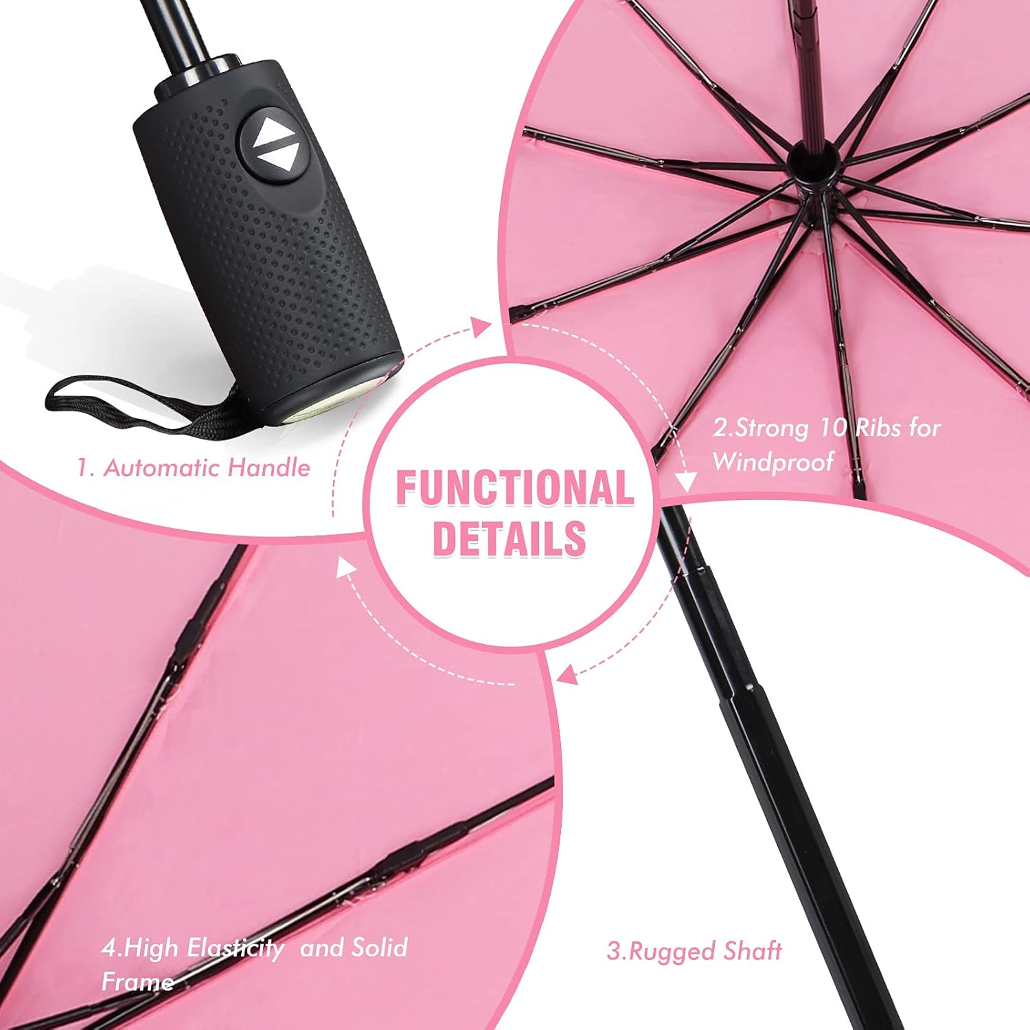 Thumbnail 2 de ZOMAKE Parapluie Pliant Résistant au Vent – Mini Noir, 32 cm, 10 Côtes et Ouverture Automatique