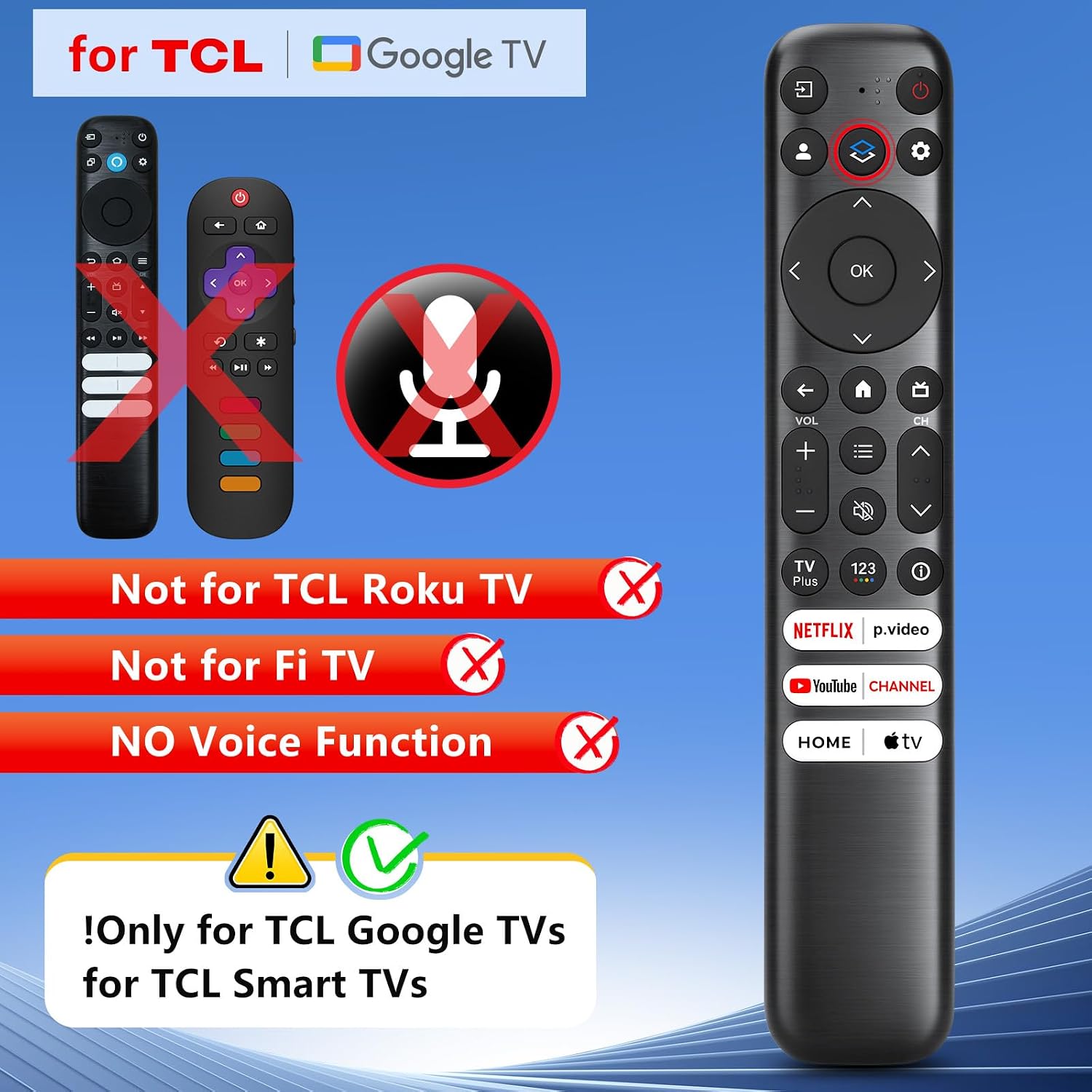 Detalle 2 de RC813 Replacement Remote for TCL Google TV (QM8/QM7/S5/S4/S3/Q7/Q6/Q5) – Drop‑Resistant, No Setup Needed