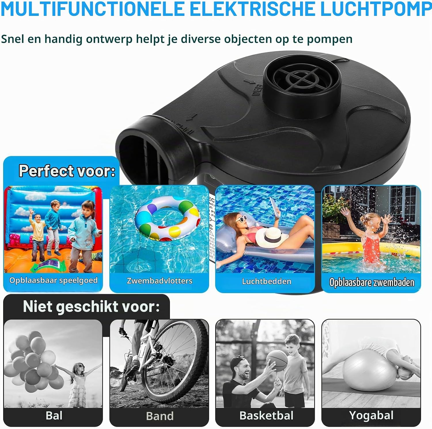 Detalle de Auauraintt elektrische luchtpomp 2-in-1 met 3 mondstukken