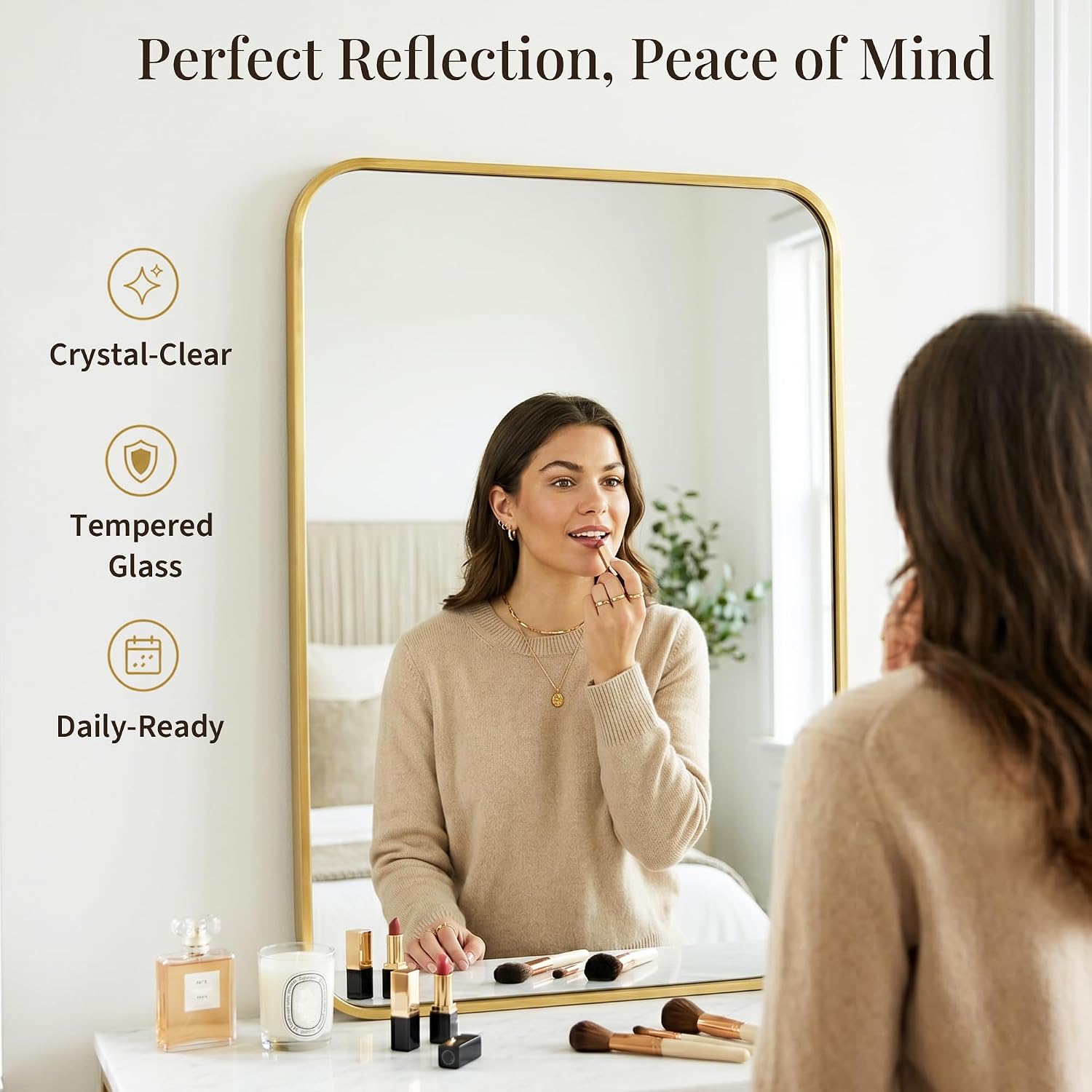 Detalle de Pocetry 2-Pack 24x30 Inch Brushed Gold Rounded Rectangle Vanity Mirrors