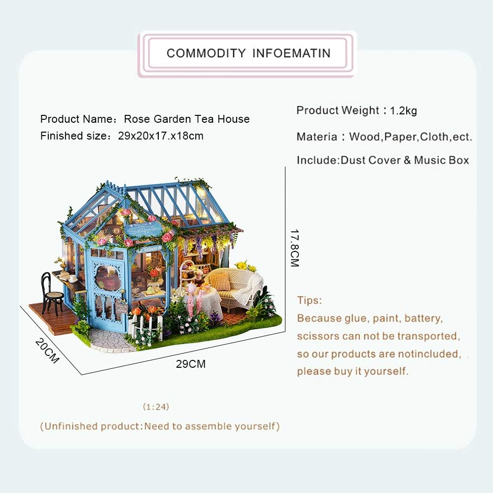 Thumbnail 4 de CUTEBEE Rose Garden Tea House 1:24 DIY Dollhouse Miniature Kit with Furniture
