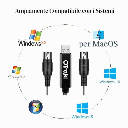 Detalle de OTraki Cavo MIDI 5-Pin DIN a USB Interfaccia Converter 1 In 1 Out – Controllo MIDI affidabile per tastiere, batterie elettroniche e studi musicali