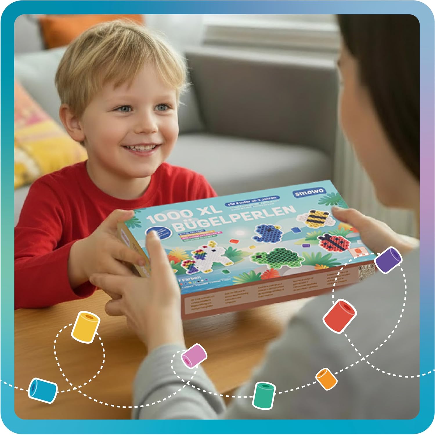 Thumbnail 6 de Smowo® Große 10mm Bügelperlen (1.000 Stück) in 7 Farben – XL Steckperlen für Kinder ab 3 Jahren