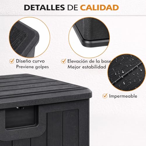 Detalle de Baúl exterior de resina impermeable 410L de T-LOVENDO.ES: arcón multiusos para jardín