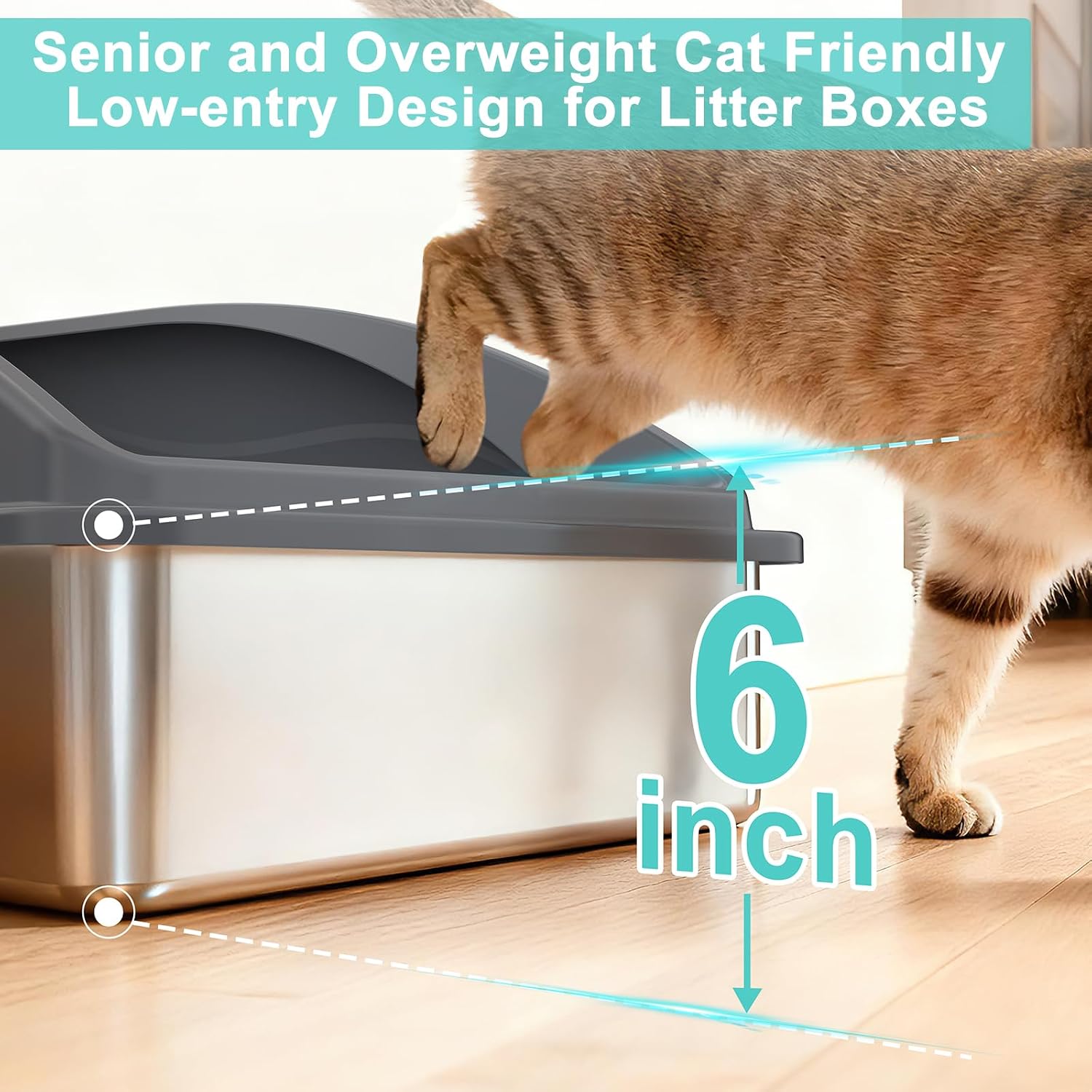 Detalle 2 de AIPERRO Stainless steel litter box, XL stainless steel cat pan with high sides