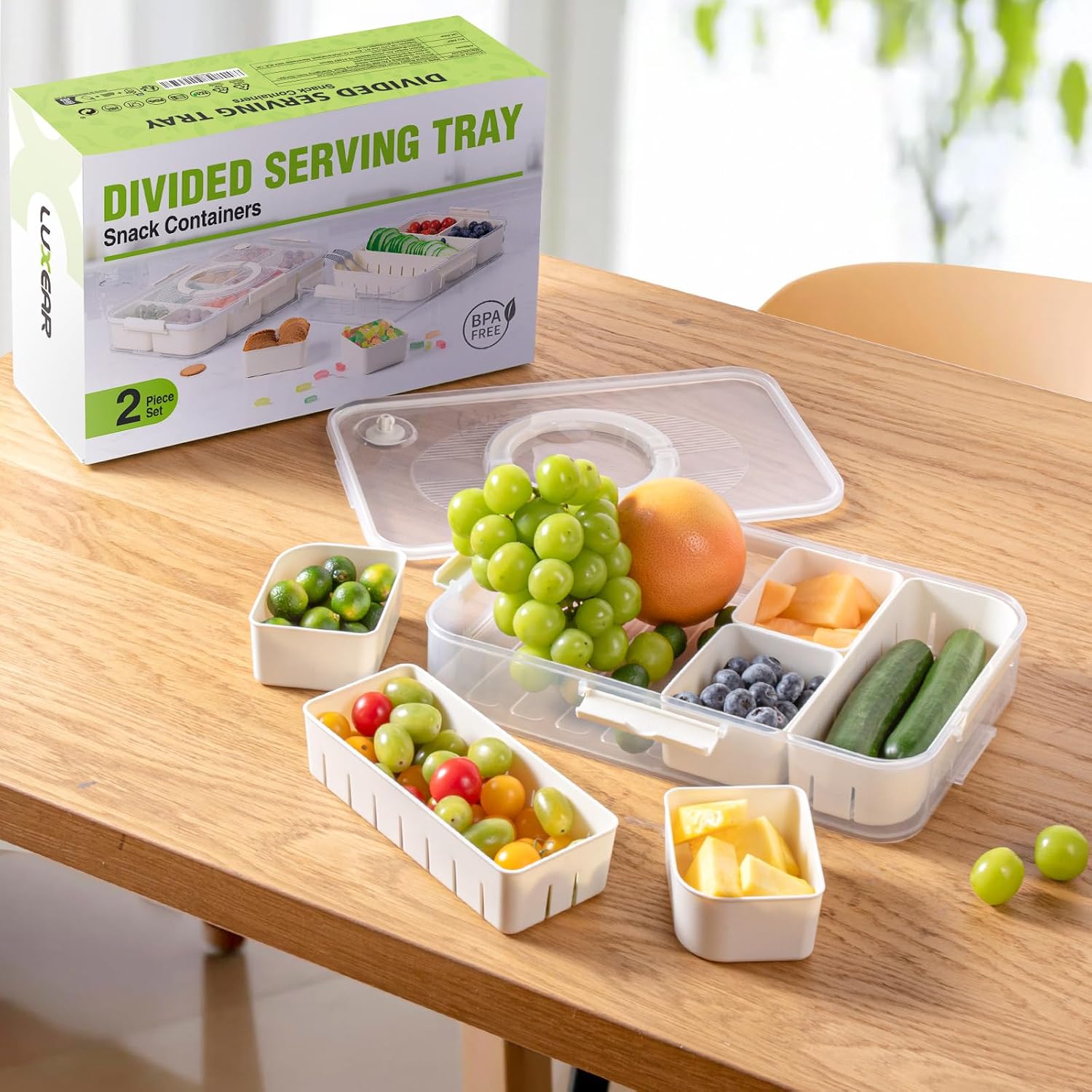 Detalle de Luxear 0802-WT snackboxenset met 8 + 6 vakken, afneembare vakjes