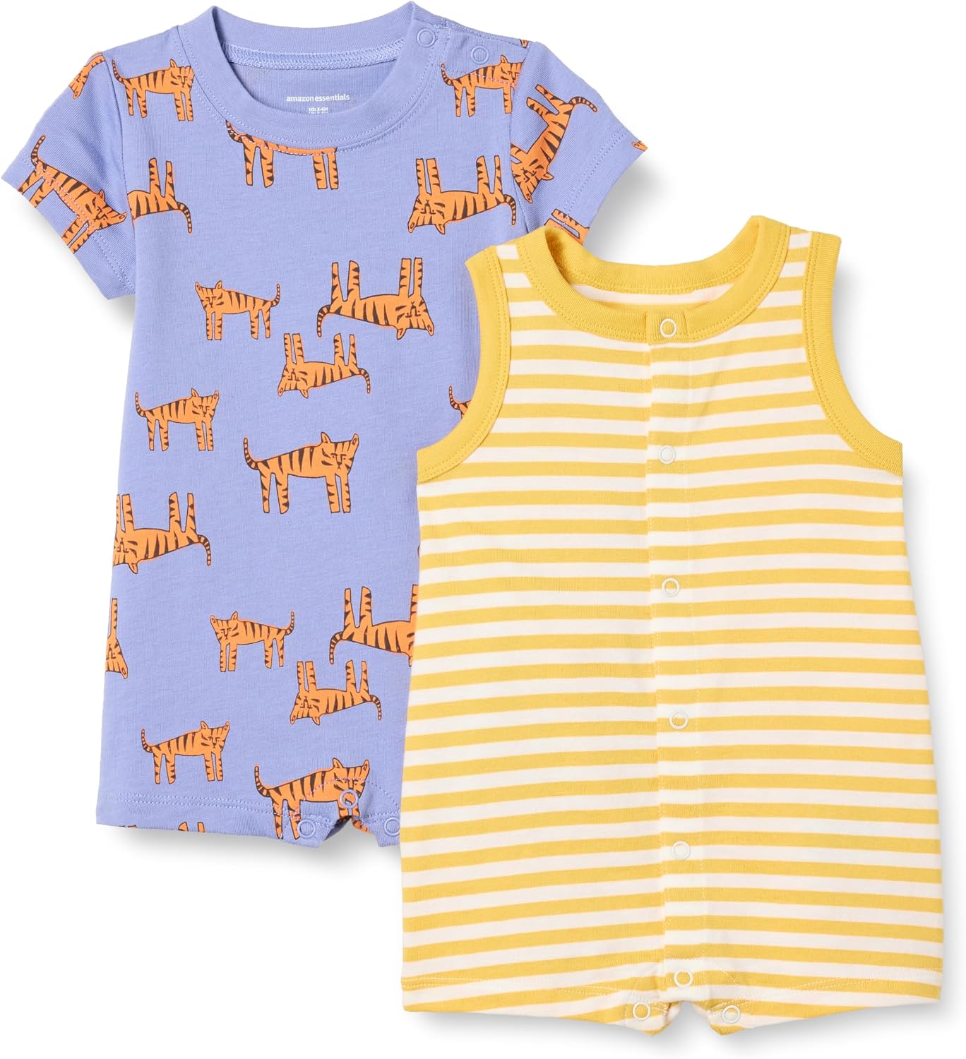 Detalle de Amazon Essentials Unisex Babies’ Romper Set (Pack of 2) – Sleeveless and Short-Sleeved Cotton