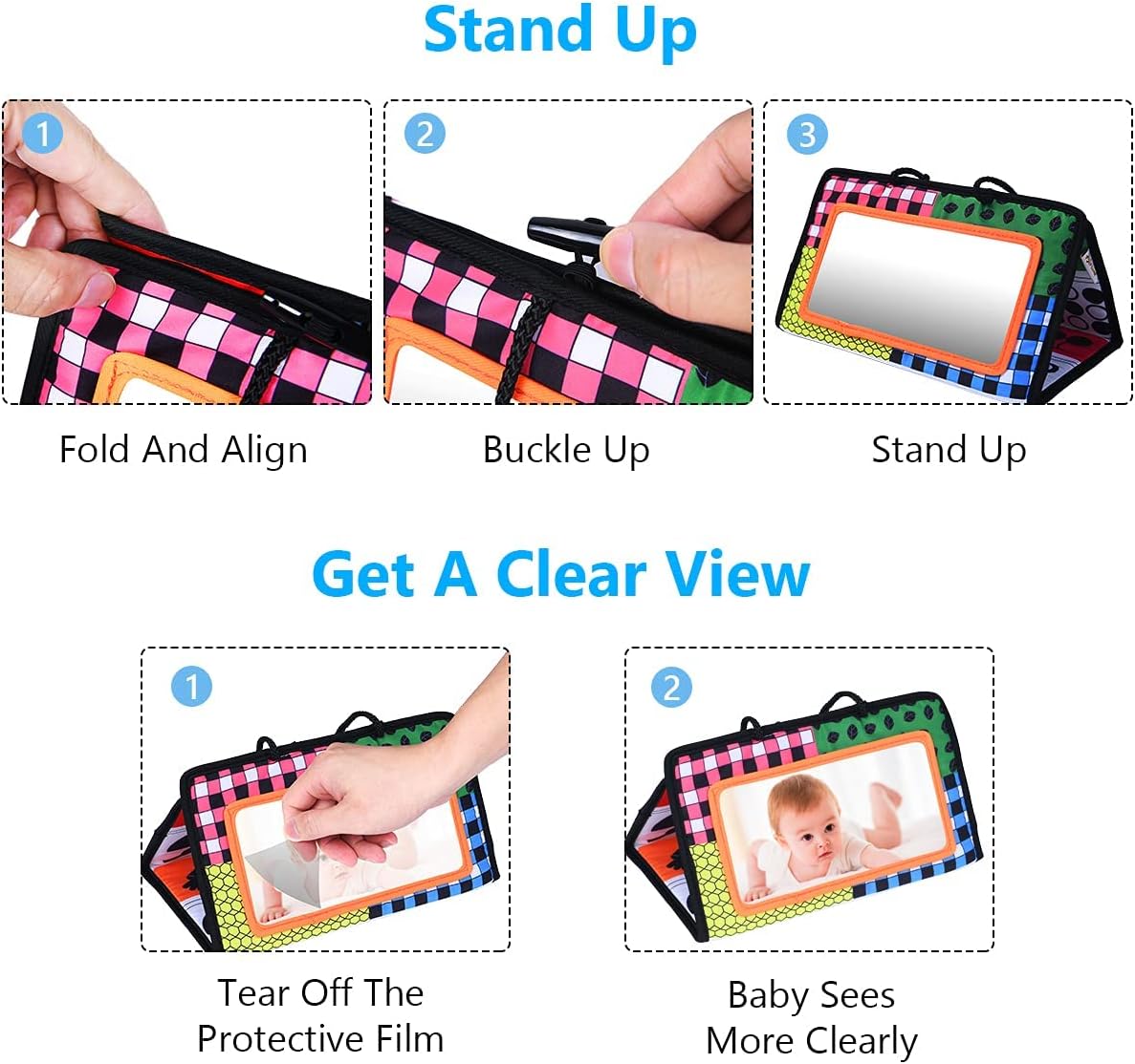 Thumbnail 6 de Vicloon Tummy Time Mirror (Black & White) – foldable sensory baby activity mirror for newborns