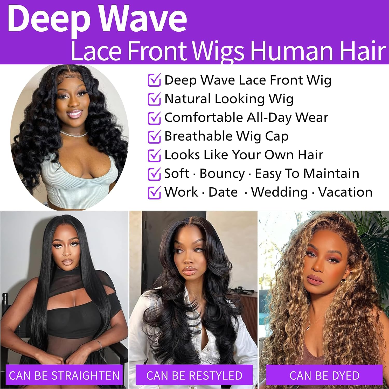 Thumbnail 5 de NKTU Deep Wave Lace Front Wig 180 Density