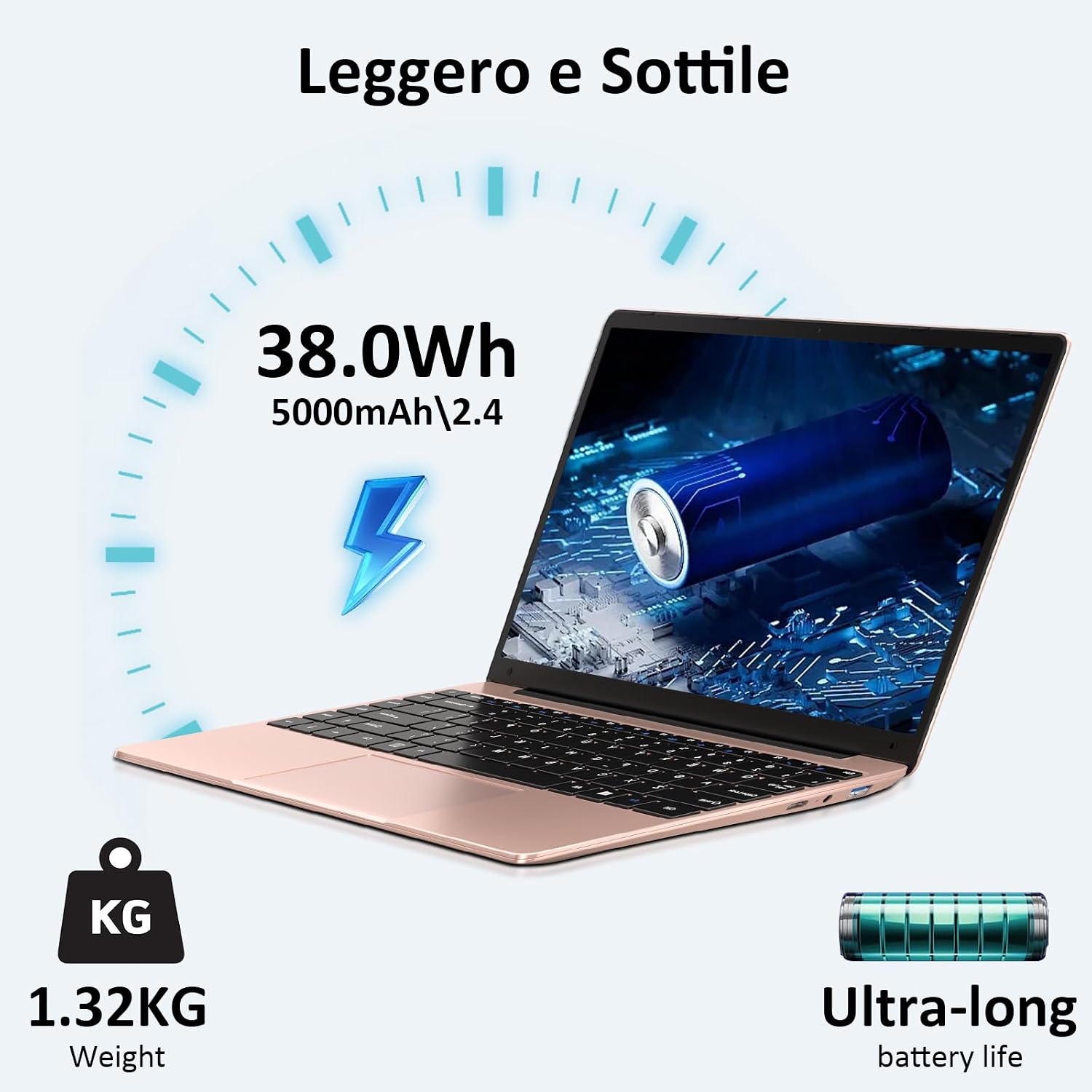 Thumbnail 4 de BVATE PC Portatile 14'': Windows 11, CPU Celeron N4020, RAM 6 GB, SSD 256 GB espandibile – gold