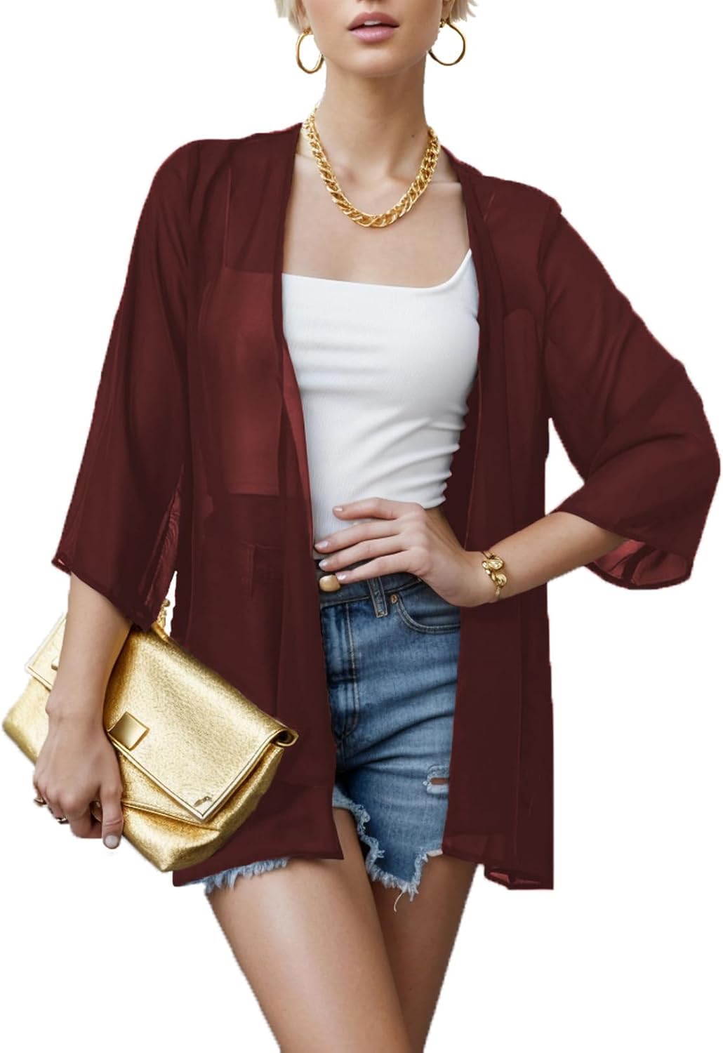 Thumbnail 6 de Hey Joo Women's Sheer Chiffon Kimono Cardigan: Open Front, Loose Fit for Every Occasion