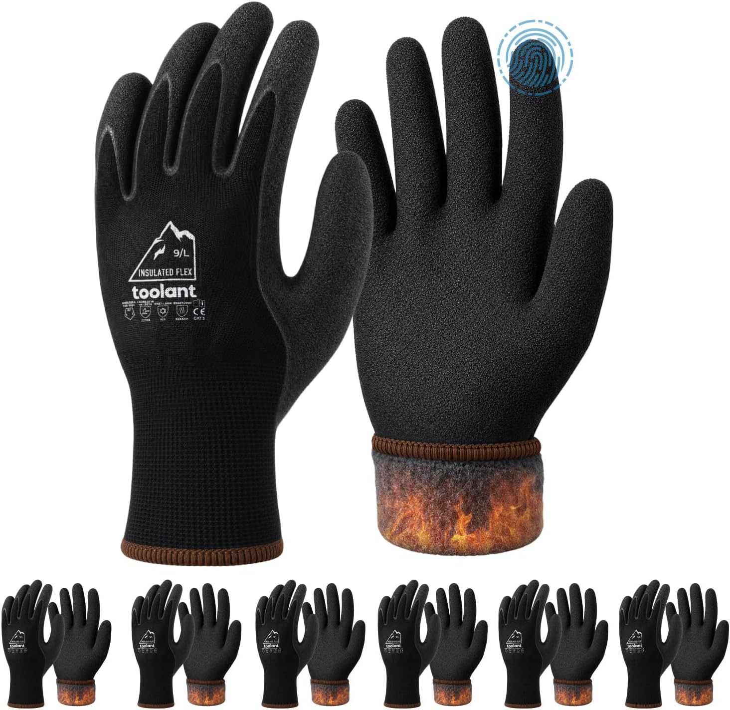 Detalle de toolant Palm-dipped Gloves, 2-Pair Winter Work Gloves, Large, Touchscreen