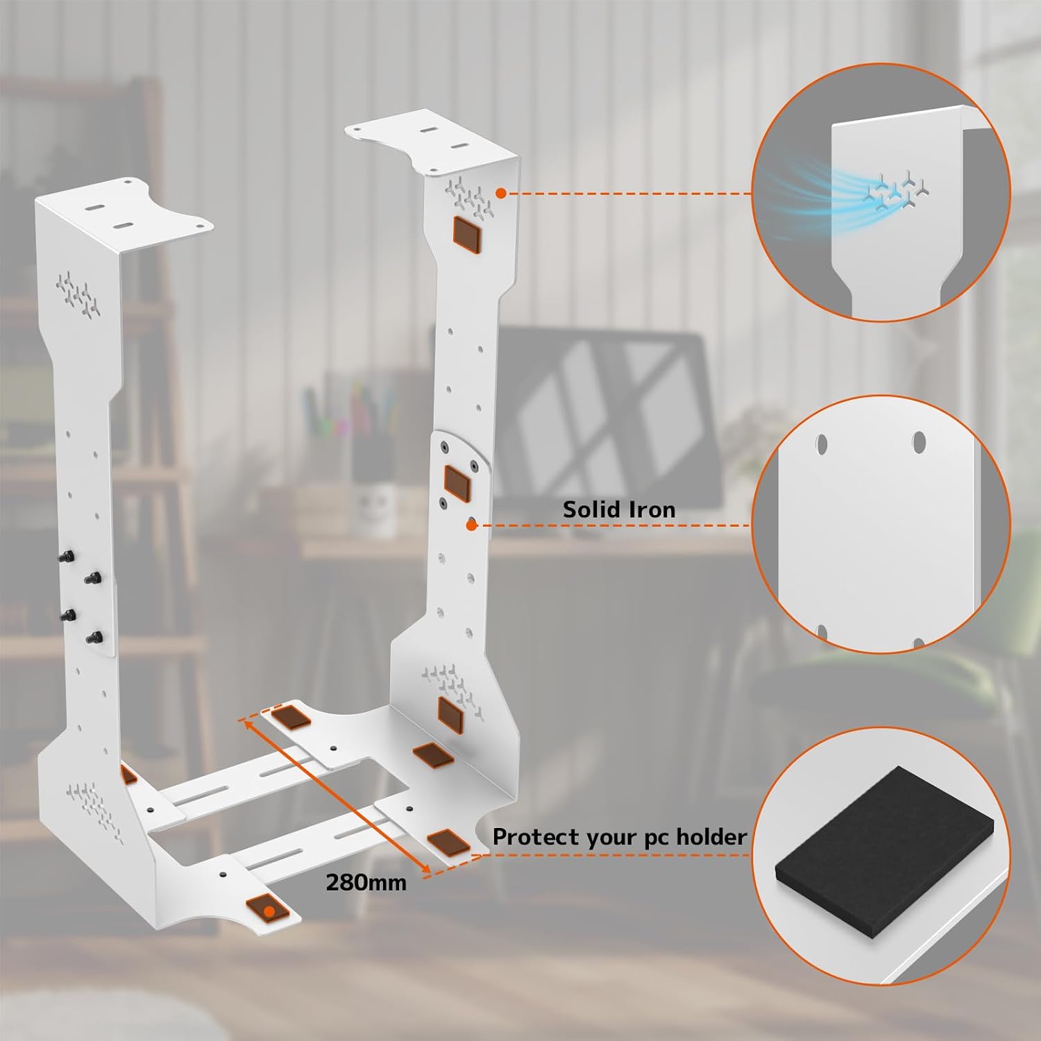 Detalle 2 de PUTORSEN PC-Halterung unter dem Schreibtisch – verstellbar bis 340 mm, bis 35 kg, weiß
