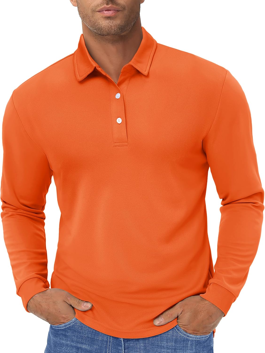 Detalle de TACVASEN Men's Long Sleeve Polo Shirt – Quick Dry, Breathable Golf/Work Top