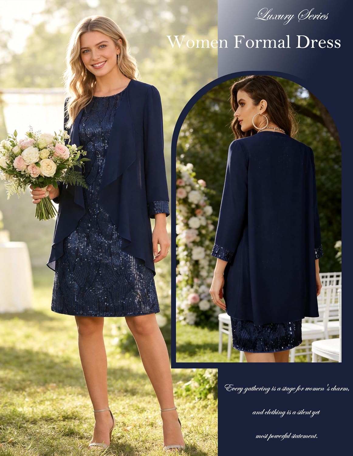 Thumbnail 1 de GRACE KARIN Women's Sequin Dress Two-Piece Jacket Set — Knee-Length Wedding Guest / Mother of the Bride Dress