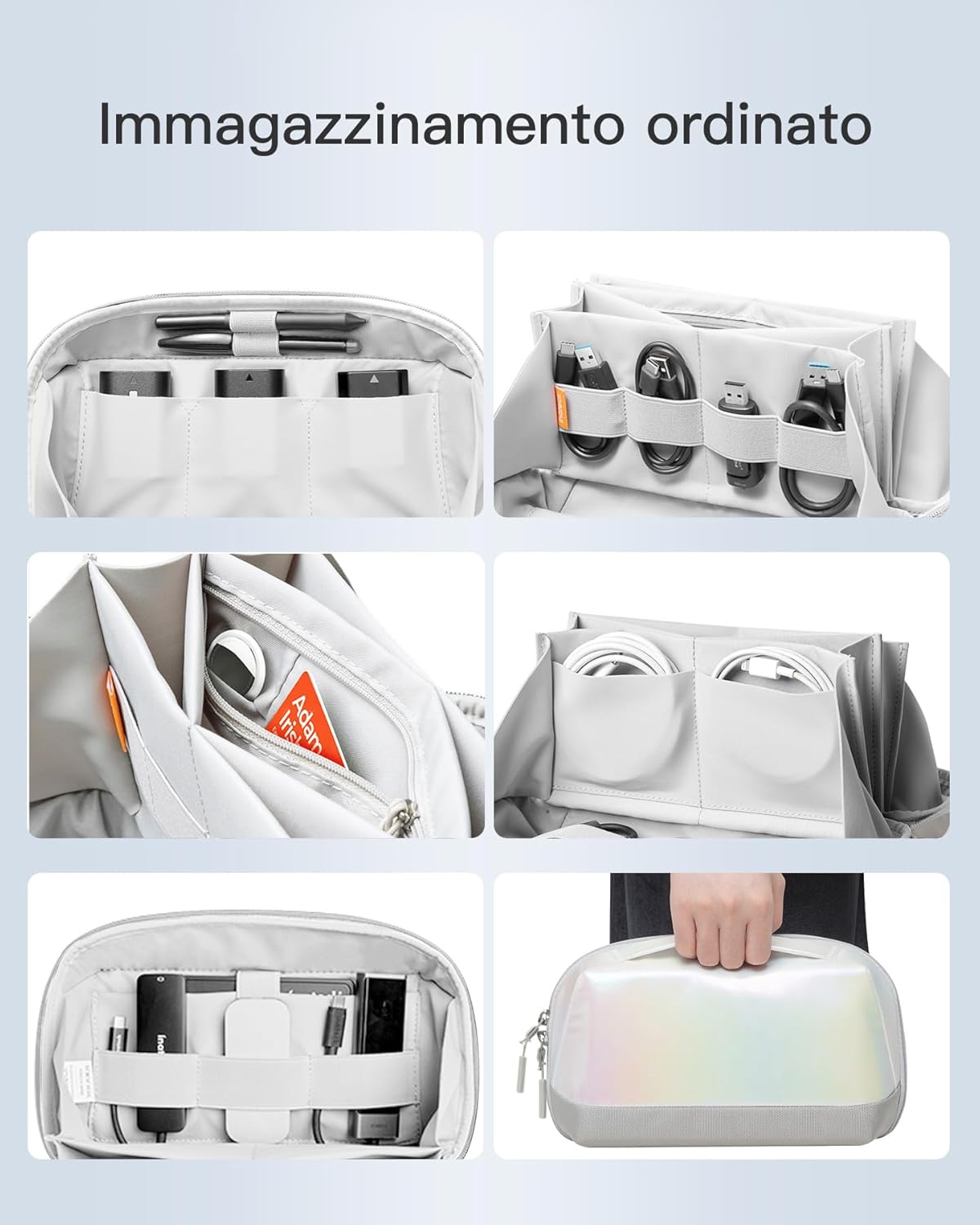 Detalle de Inateck Custodia per Cavi e Accessori con manico, apertura a 180° e protezione anti-spruzzi