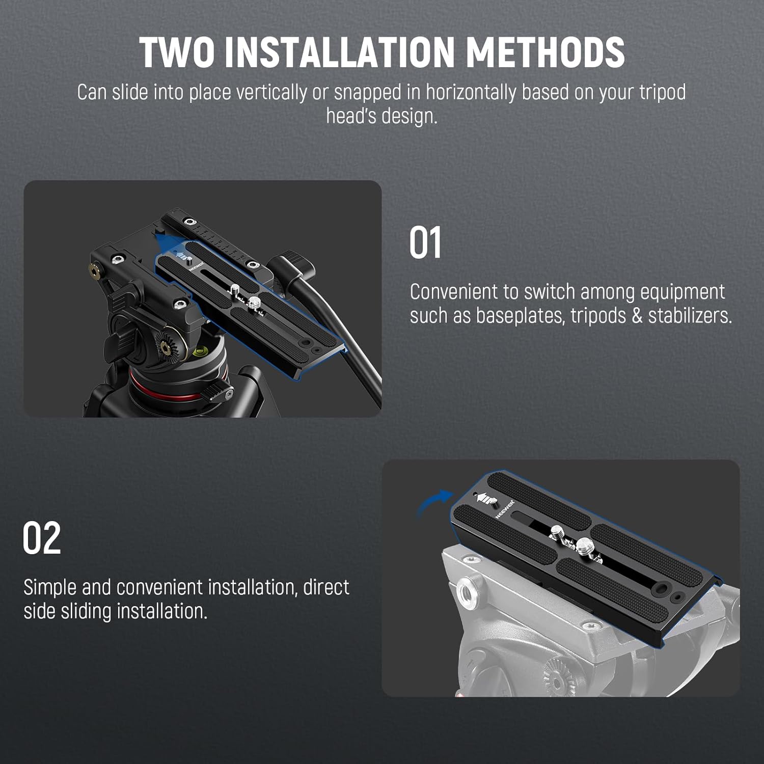 Thumbnail 4 de NEEWER 501PL piastra a sgancio rapido per treppiede (estesa 16 cm) compatibile con Manfrotto 501PL