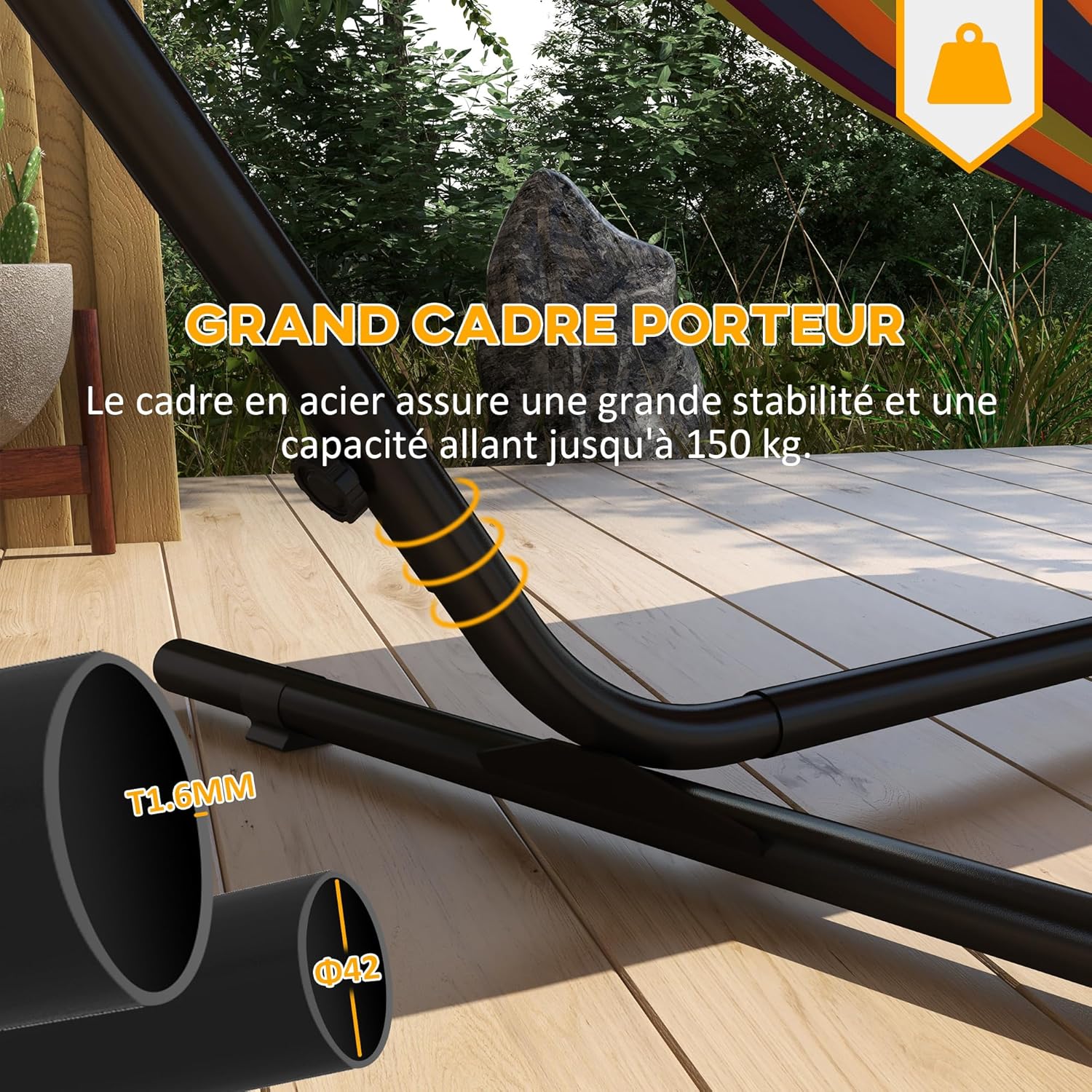 Thumbnail 2 de Outsunny Support Pied de hamac avec Porte-gobelet — cadre robuste en acier époxy noir