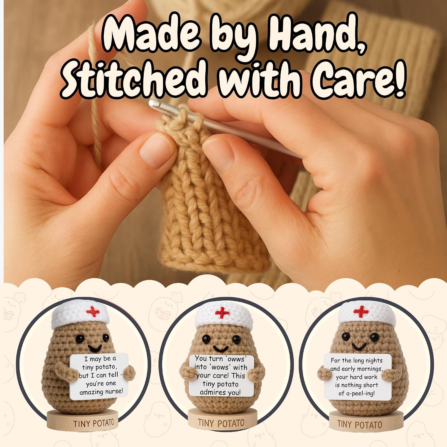 Detalle de Nurse Gifts for Women - Positive Crochet Potato with 30 Signs: Cute, Funny, and Heartfelt RN Appreciation