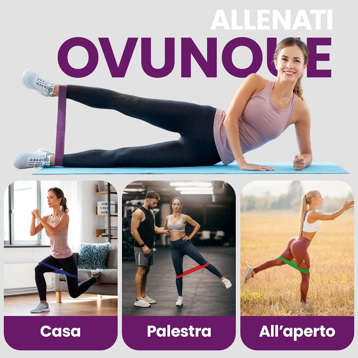 Thumbnail 6 de Loop Fasce Elastiche Fitness Set/Livelli di Resistenza + eBook e Borsa – 5 bande 60 cm x 5 cm, training completo