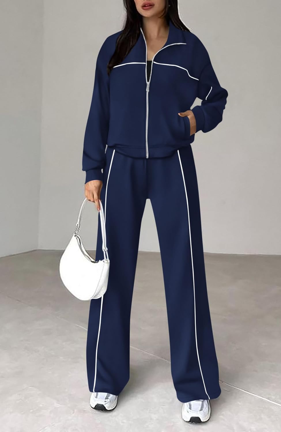 Thumbnail 6 de BTFBM Women's Two-Piece Tracksuit (Long Sleeve Zip-Up Top + Wide-Leg Pants)